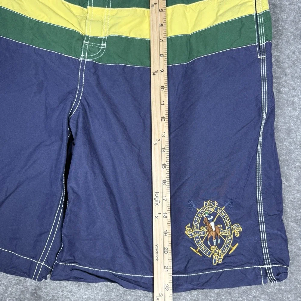 Polo‎ Ralph Lauren Swim Trunks Men's XXL Blue Colorblock Crest Big Pony Pockets